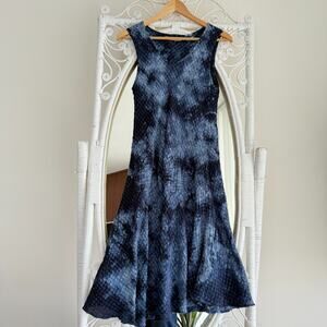 Luna Luz Tank Dress Small Navy Tie Dye Seersucker Linen Blend Artsy‎ Avant Garde